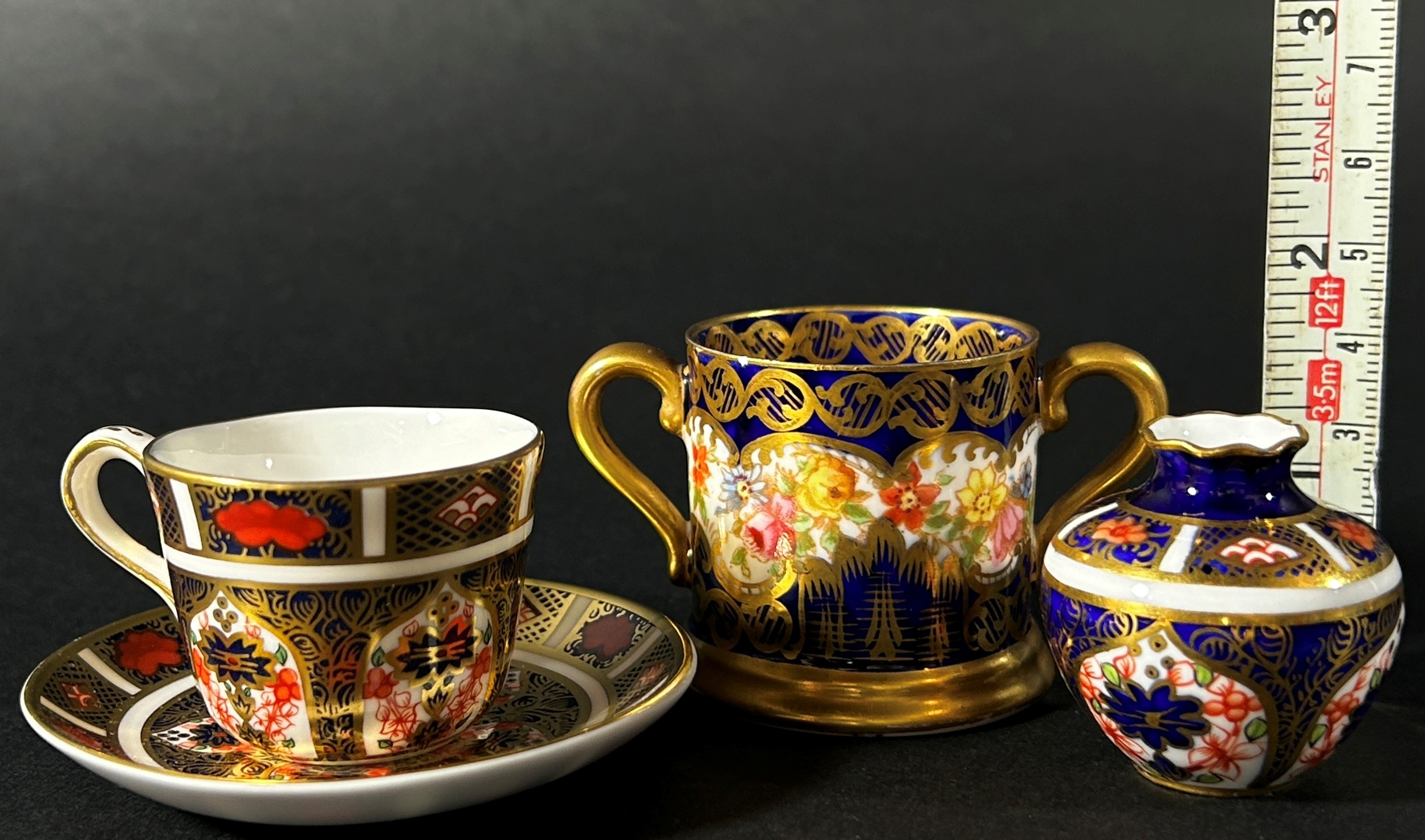 Crown Derby miniature cup and saucer with rich Imari detail, further miniature vase similarly - Image 4 of 4