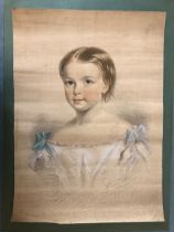 19th Century School - A half-length portrait of a young child, unsigned, pencil and pastel on paper,