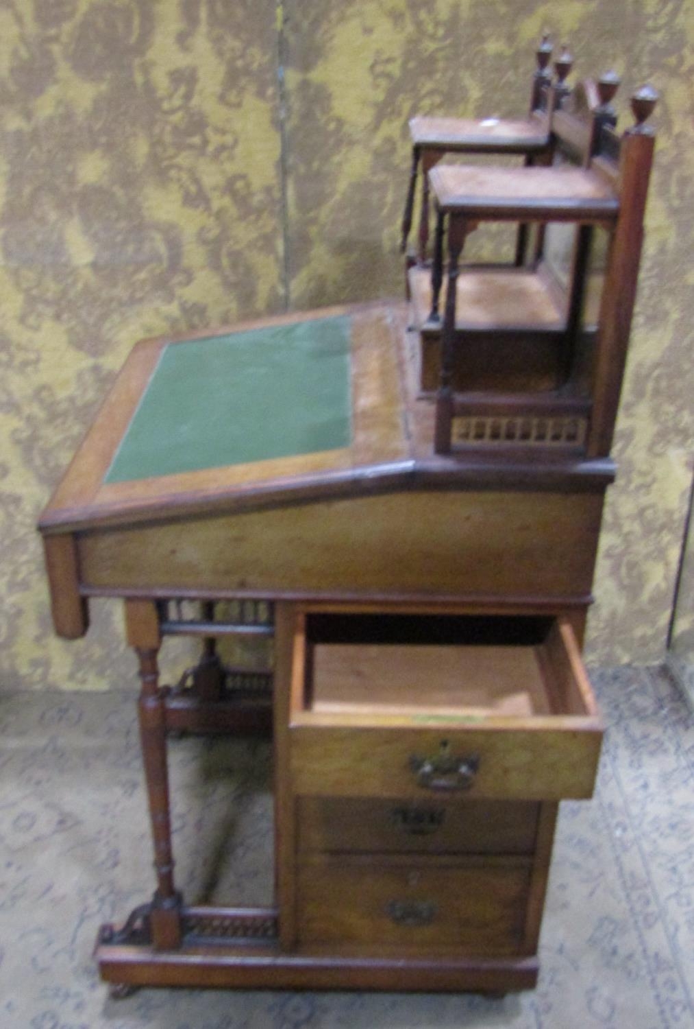 A late Victorian mahogany davenport with raised triple bevelled edge mirror back over the usual - Image 6 of 7