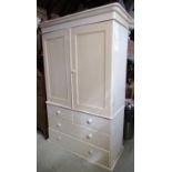 A Victorian painted pine linen press, the lower section fitted with two long and two short