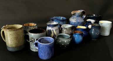 Collection of blue Studio pottery to include Goldsmith of Selbourne pottery, Sylvia Davey, Ruth