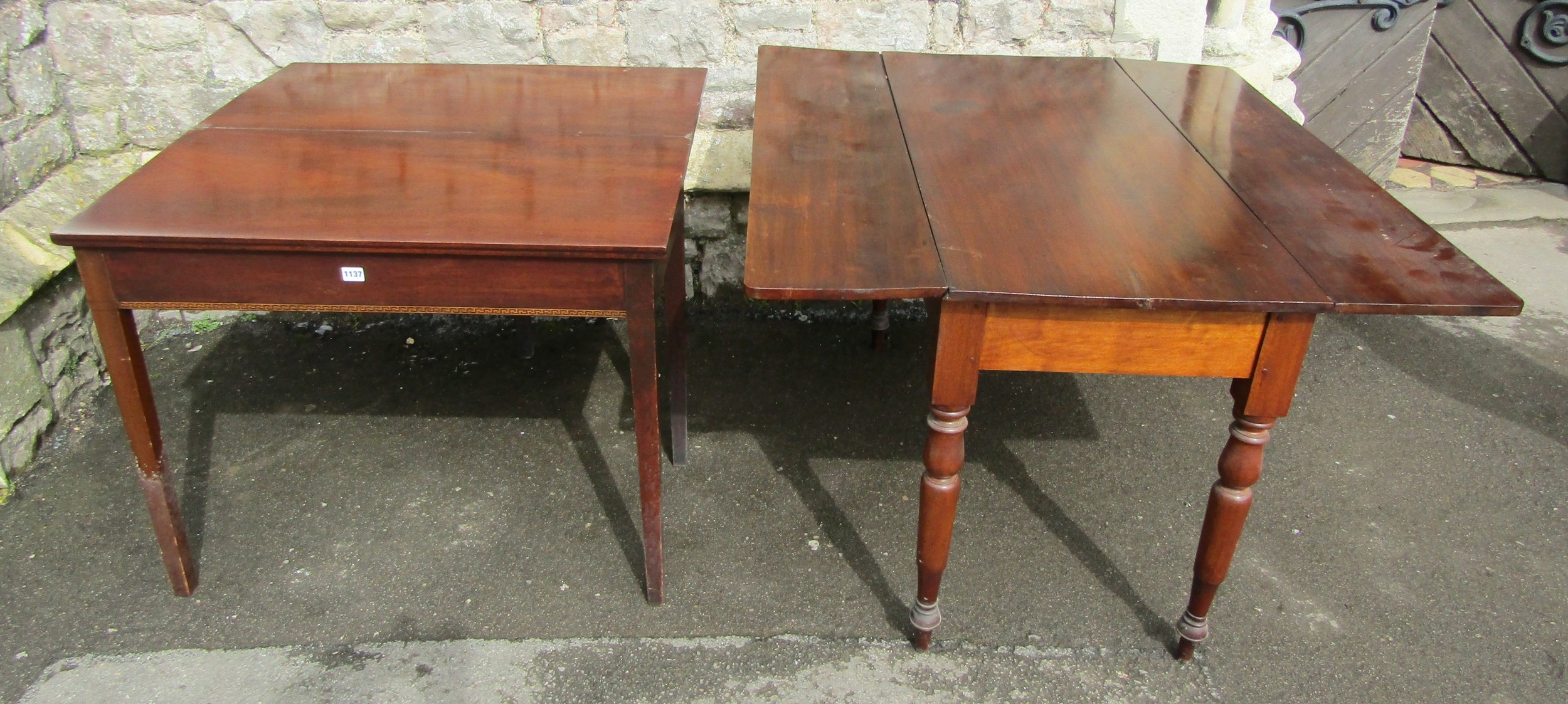 A Georgian mahogany side table with frieze drawer and squared tapered supports together with a - Image 2 of 7