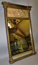 A 19th century mirror and two frames, to include: A regency pier mirror with watercolour botanical