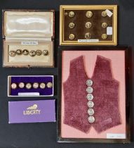 4 sets of waistcoat buttons from the 1920-30's comprising a set of 9 metal base buttons with