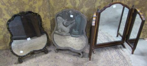 Two similar easel backed dressing table mirrors, one with chinoiserie type lacquered frame, 55 x