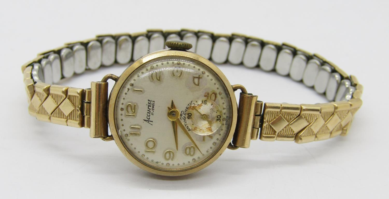 Group of vintage jewellery comprising an Accurist lady's 9ct watch upon gold-plated bracelet, a pair - Image 7 of 7