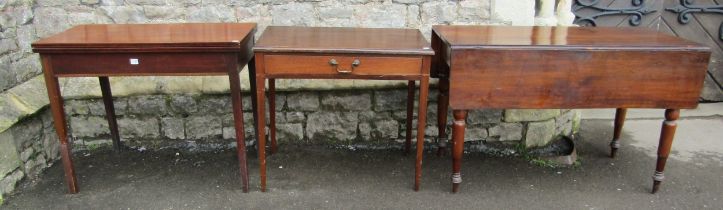 A Georgian mahogany side table with frieze drawer and squared tapered supports together with a