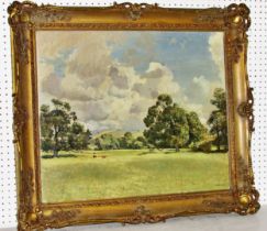 British 20th Century School - Country scene depicting a field with trees and cattle, signed 'N.