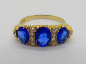 Antique 18ct sapphire-coloured paste and diamond ring, maker 'S.S&Co', size V, 7g