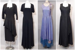 4 dresses from 1930's-40's including a black dress by 'Lady in black' in crepe and taffeta with a