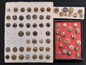 A collection of 70 round decorative buttons, all metal based including enamel work, pierced buttons,