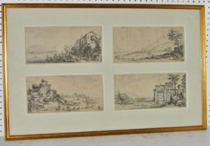 Jacques Callot (French 1592-1635) - Four engravings of populated landscapes, 24 x 11 cm each,