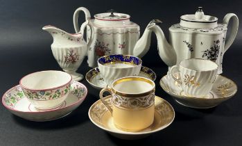 A collection of late 18th century Newhall and similar porcelain tea wares comprising two shaped