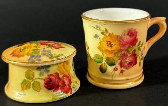 Royal Worcester miniature Blush Ivory mug 1902, 305cm high with auction receipt dated 2002 for £