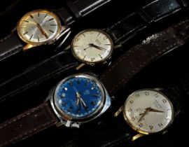 Four assorted vintage gentleman’s wristwatches: Baume Bimatic 17 jewel example with subsidiary dial,