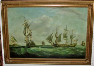 Two maritime paintings to include: P. Rooney (19th/20th Century) - Naive maritime scene with naval