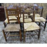 A set of seven matching early 20th century rush seat refectory dining chairs and a single
