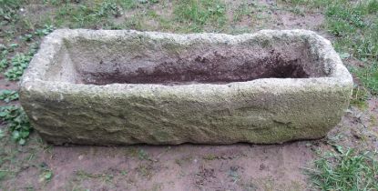 A weathered imitation rectangular composition stone trough, 20 cm high x 83 cm long x 32 cm wide