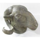 A 19th century cast bronze study of a ram’s head with curly horns, 19cm.