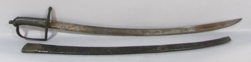 French model 1767 Briquet Grenadier's hanger/ sword with leather scabbard (with hole at tip) 81.