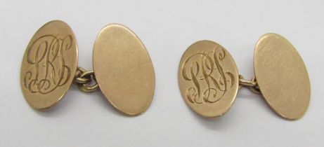 Pair of antique 9ct cufflinks with engraved initials, 4.6g