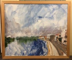 Michael Strain (1938 - 2022) - View from Barnes Bridge, signed and inscribed 'Midnight Badajos'