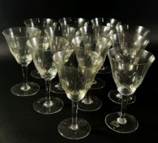 A suite of Belgian M.B. Boussu glasses, including twelve red wine, ten white wine, ten sherry,