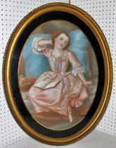 19th Century School - Chalk drawing of a girl in a pink dress with a book, unsigned, 37.5 x 49.5 cm,