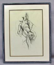 Eight framed works to include: Three 20th century nude life studies, each of figures in different