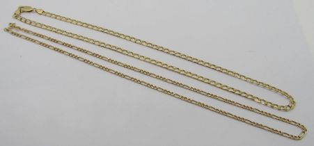 Two 9ct chain necklaces to include a figaro link example, 15.7g total