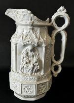 1840s Victorian Gothic smear glazed jug by Charles Maigh - The York minster Jug, registered November