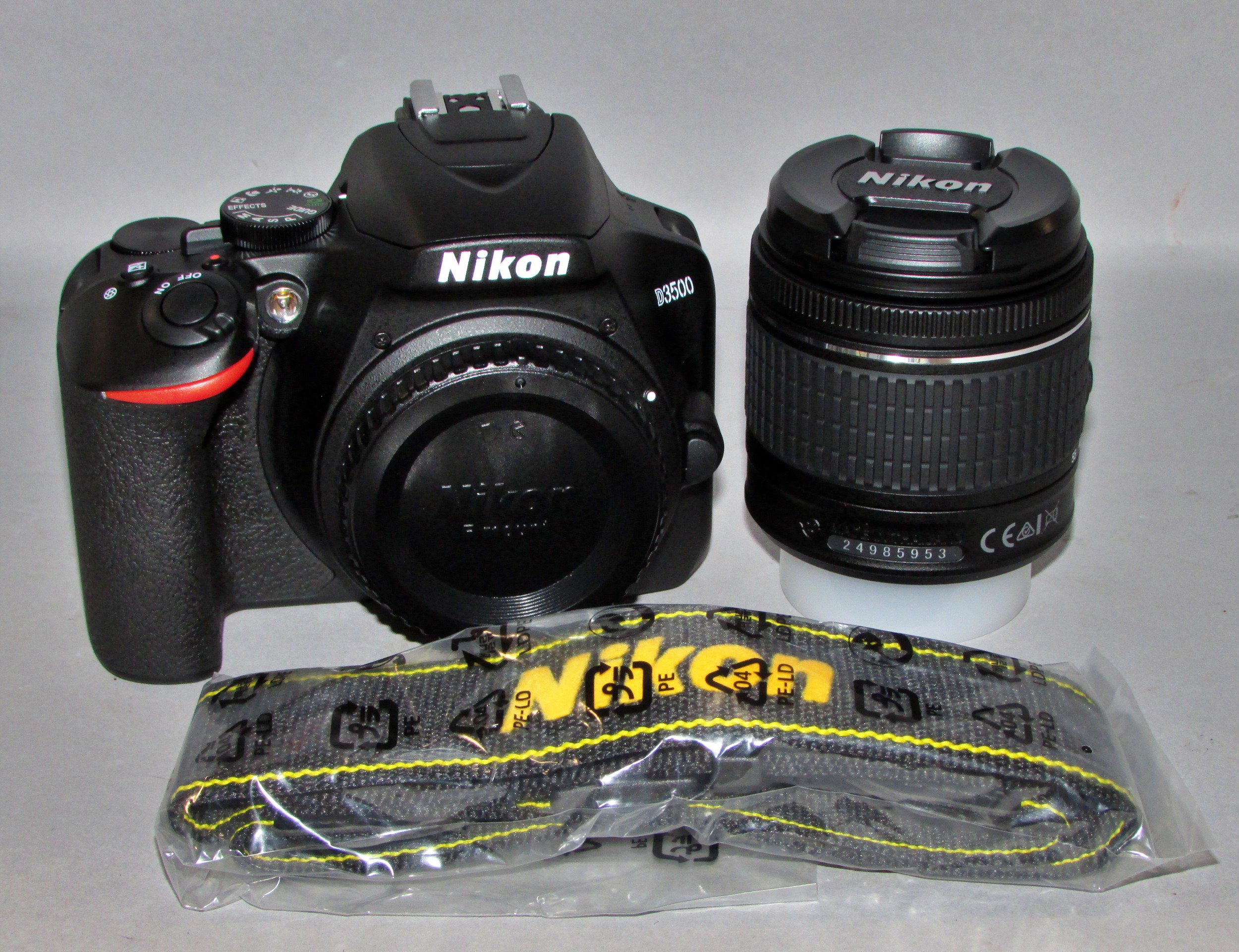 A Nikon D3500 18-55 VR Kit Camera, as new in it’s original box and instruction manual.