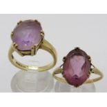 9ct claw set oval pale amethyst dress ring, together with a further 9ct example set with amethyst