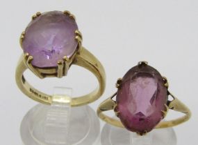 9ct claw set oval pale amethyst dress ring, together with a further 9ct example set with amethyst