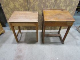 Two vintage school desks principally in beech