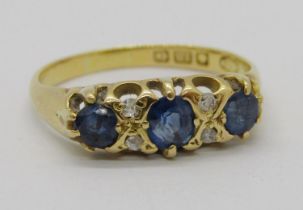 Antique 18ct sapphire and diamond ring, maker 'NBs', Birmingham, size O/P, 2.6g