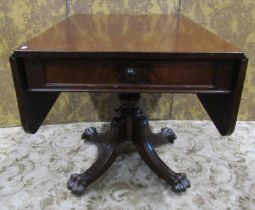 A 19th century mahogany drop leaf Pembroke type breakfast table raised on a central turned and