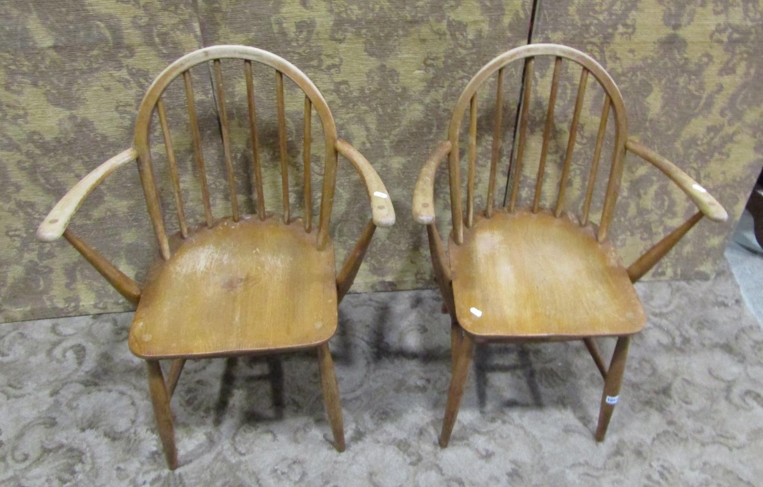 A Pair of vintage Ercol elm and beechwood stick back elbow chairs - Image 2 of 6
