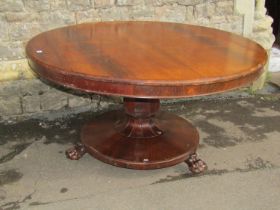 A 19th century rosewood breakfast table of circular form raised on a onion shaped pillar and domed