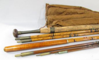 A vintage four-piece Arthur Smith & Co split bamboo fishing rod, together with another three-piece