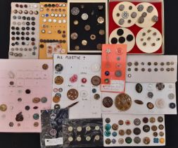 An interesting mixed collection of 20th century buttons including educational display cards for