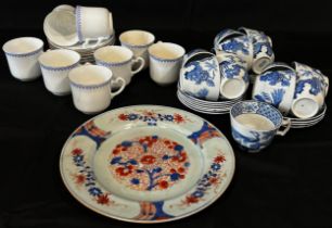 A Japanese Imari export plate, Twelve Blue and white Wood & Sons coffee cans and saucers and other