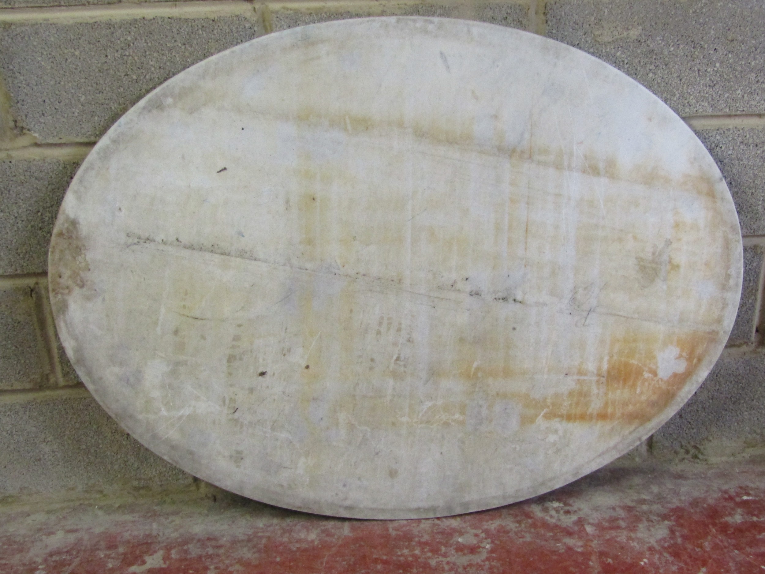 An oval white marble table top with moulded outline, 94 cm x 126 cm - Image 2 of 2