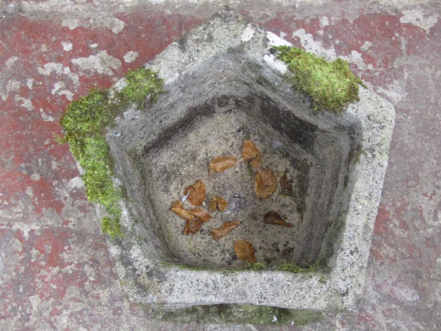 Two medieval style weathered cast composition stone garden planters with relief detail, one of - Image 10 of 10