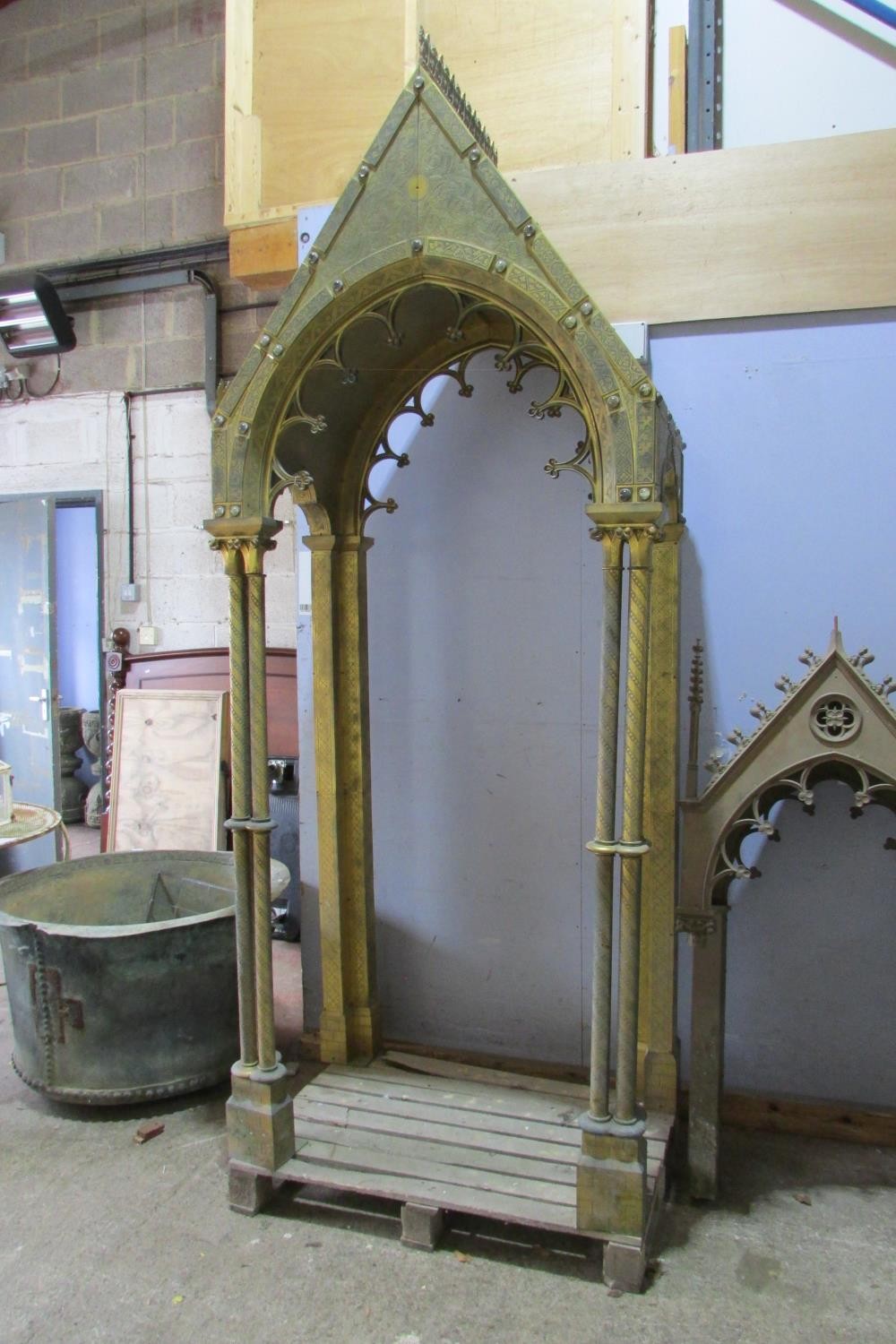 A monumental and impressive 19th century continental gothic brass ecclesiastical tabernacle type - Image 2 of 11