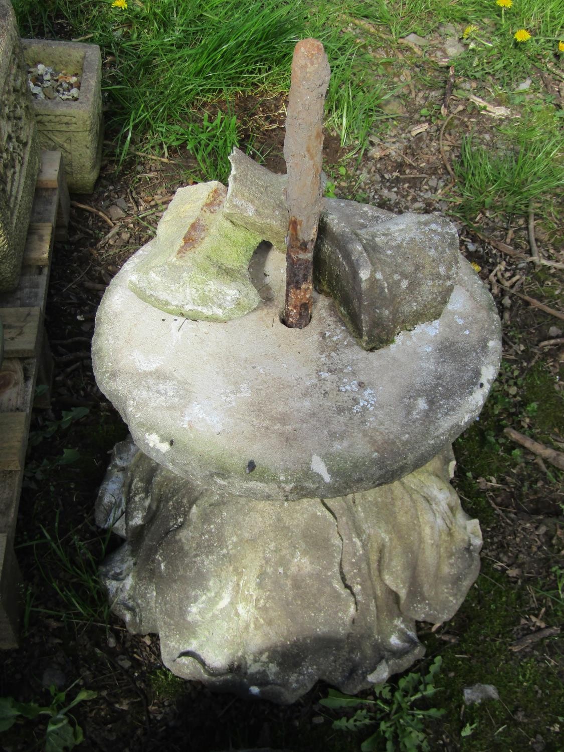 A weathered carved natural stone three-sectional pineapple finial, 75cm high approx (af) - Image 2 of 3