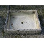 A shallow weathered mock stone wall effect rectangular cast composition stone garden trough, 17cm