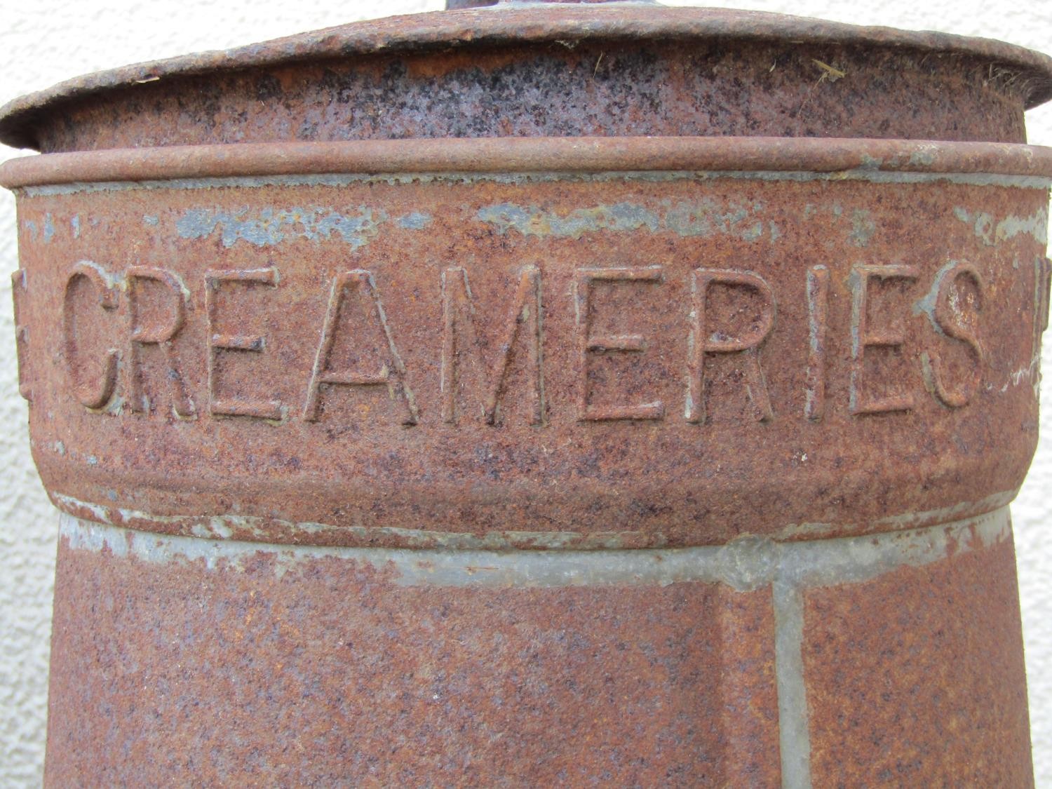 Three old galvanised ex Wiltshire Creameries Ltd milk churns of tapered cylindrical form with - Image 7 of 8