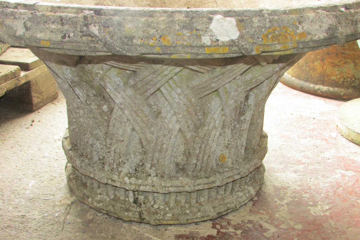 A large and impressive 19th century weathered carved natural stone planter / urn of flared form with - Image 8 of 8