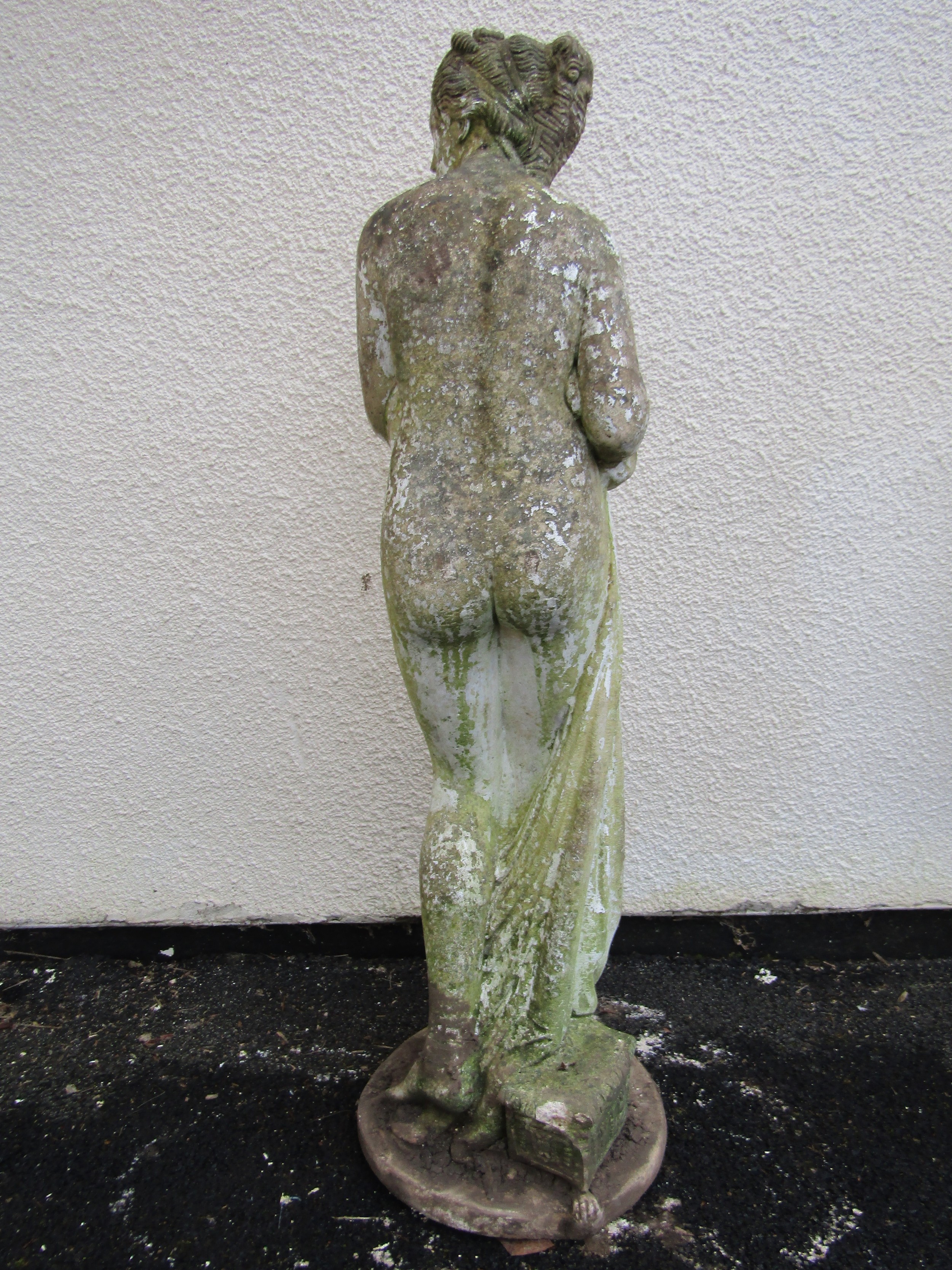 A partially painted and weathered cast composition stone garden ornament in the form of a standing - Image 2 of 4